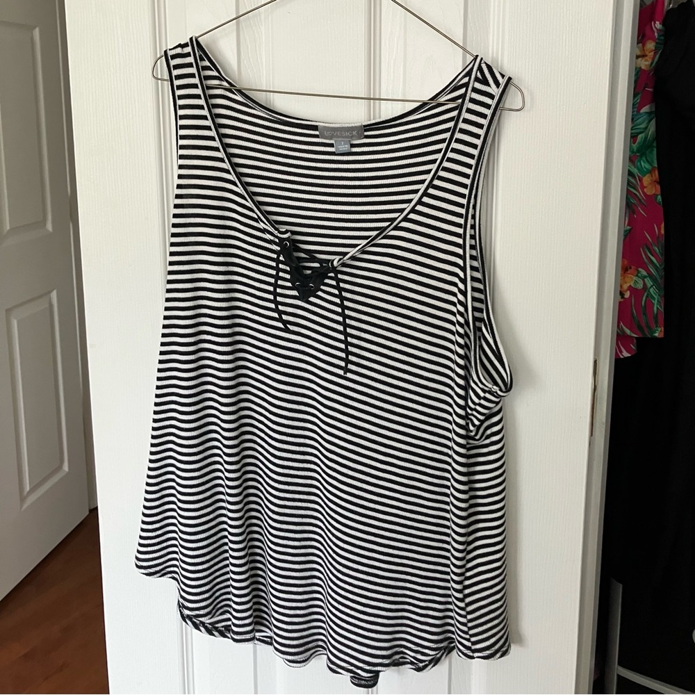 Torrid Lovesick Lace Up Striped Ribbed Tank Top